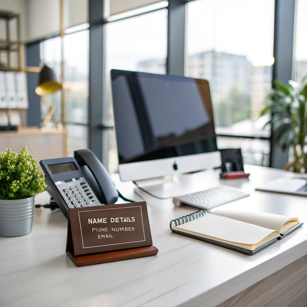 Professional office setup with contact details