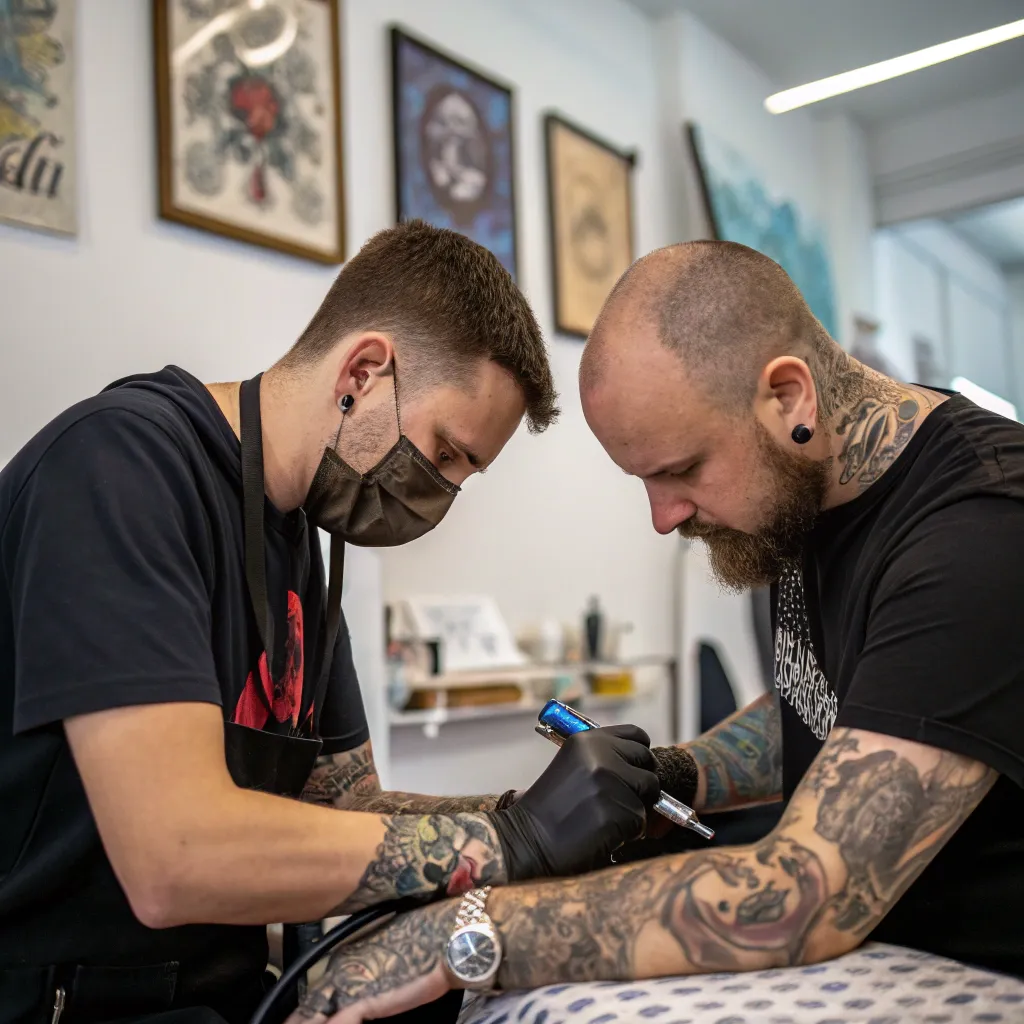 Professional tattoo artists at work